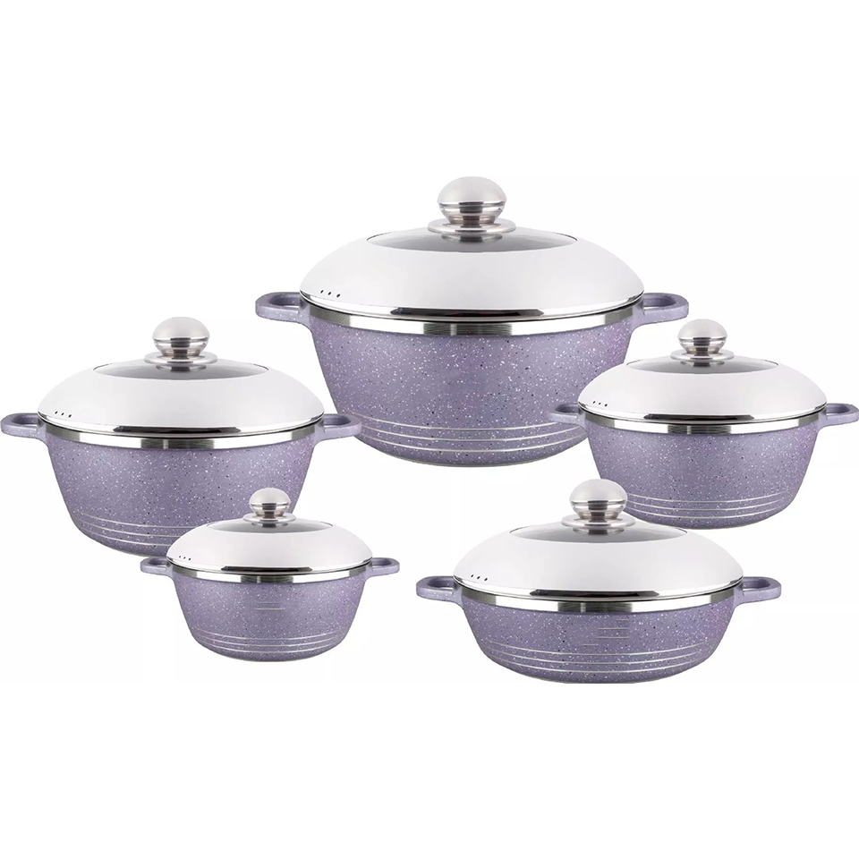 5pcs Casseroles en granite anti-adhésive gris